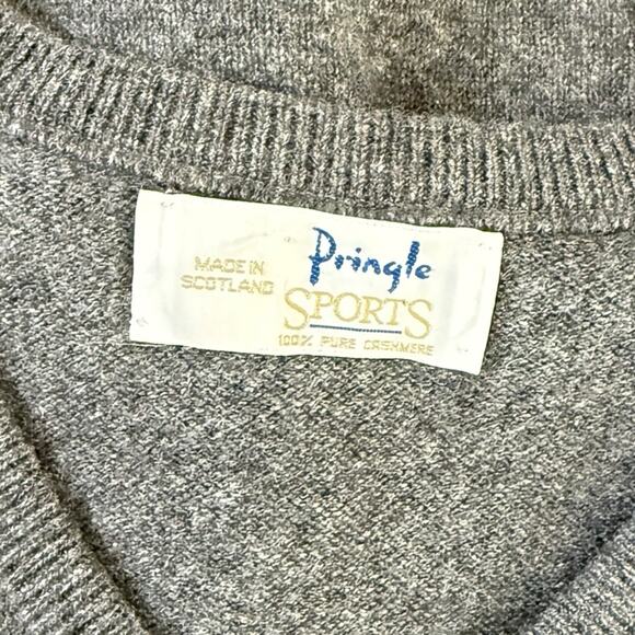 Pringle Cashmere Sweater V-Neck Made in Scotland Soft Knit Heather Gray Size 44 - Picture 5 of 11